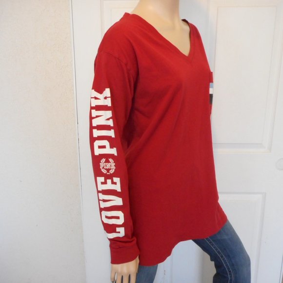 New VS PINK T-Shirt Red Graphic Sleeve Size Small - Picture 7 of 9